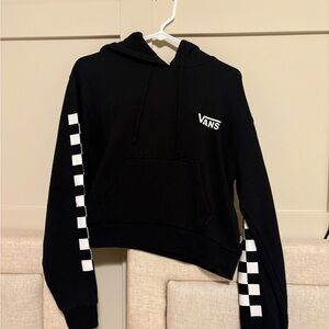 Vintage Vans Black Hoodie with White Checkered Sleeves